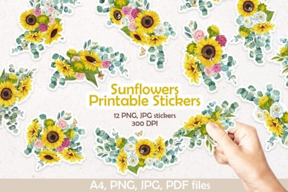 Download Sunflowers Printable Digital Stickers - Flower Collection