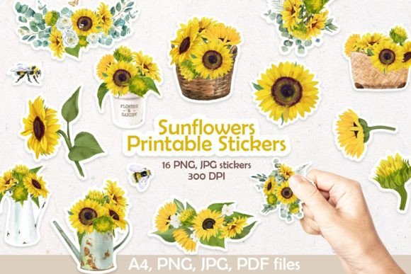 Download Sunflowers Printable Digital Stickers - Flower Collection